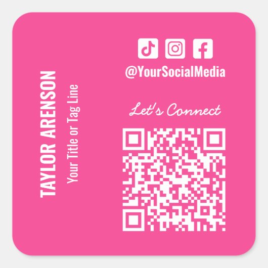Social Media QR Code Roze Vierkante Sticker (Voorkant)