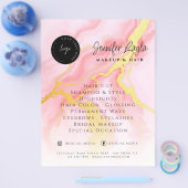 Social Media QR Code Waterverf Roze Gouden Agaat Flyer (Enkel)