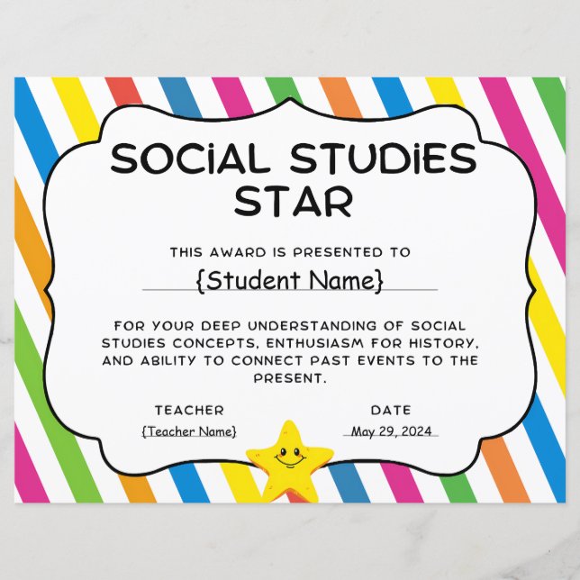 Social Studies Star Student Recognition Award (Voorkant)