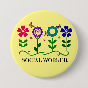 Sociale Arbeider.. Bloemen, Harten en Butterflies Ronde Button 7,6 Cm