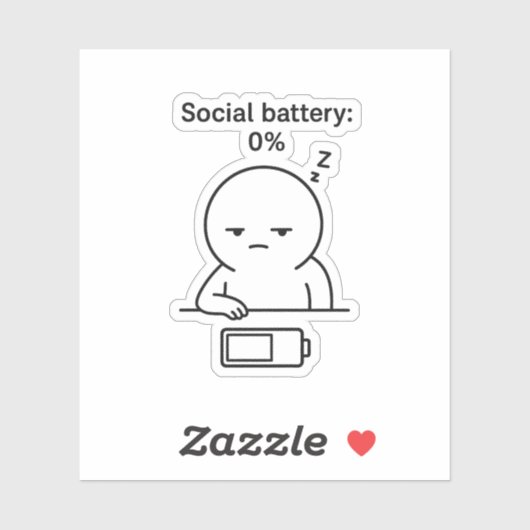 Sociale batterij: 0% – Grappig Chubby karakter Int Sticker (Vel)