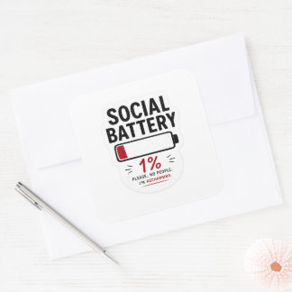 Sociale Batterij Laag Groot Vierkant Sticker | Gra