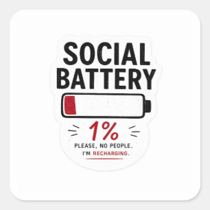 Sociale Batterij Laag Kleine Vierkante Sticker