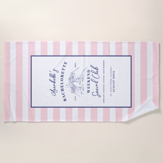 Sociale Club Preppy Bachelorette Feest Strandlaken (Voorkant)