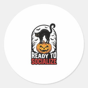 Sociale Halloween Kat Griezelsfeest Humor Ontwerp_ Ronde Sticker