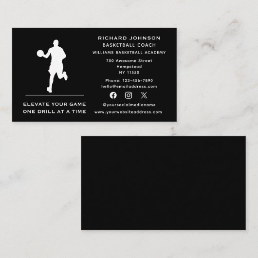 Sociale Media Basketbal Coach Instructeur Sporten Visitekaartje (Voorkant / Achterkant)