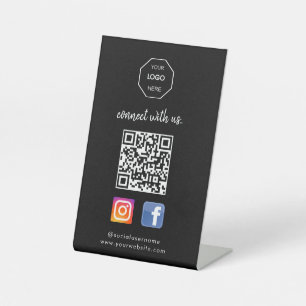Sociale media Contacteer ons QR-code Black Bus Reclamebord Met Voetstuk