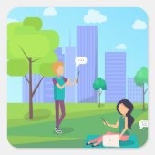 Sociale media in het park vierkante sticker (Voorkant)