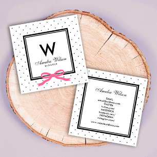 Sociale media Polka Dot Pink Ribbon Monogram Vierkante Visitekaartje