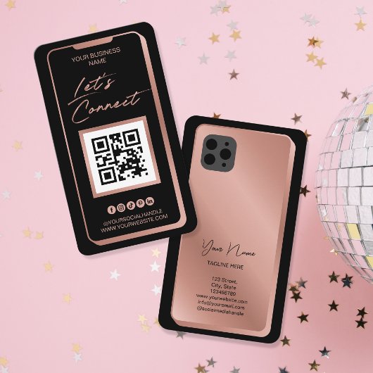 Sociale media QR-code Feminine Moderne Roos Gold Visitekaartje