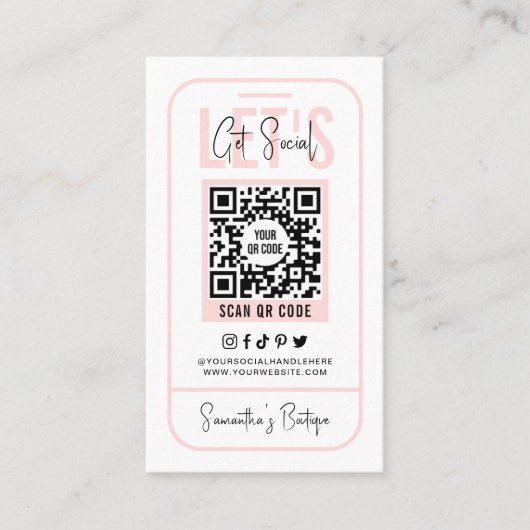 Sociale media QR-code Feminine Pink Modern Visitekaartje (Voorkant)