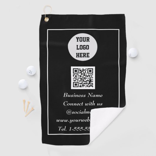 Sociale media QR-code Scannable Black Professional Golfhanddoek (Insitu)