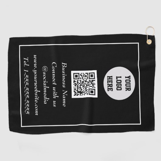 Sociale media QR-code Scannable Black Professional Golfhanddoek (Horizontaal)