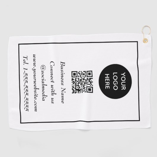 Sociale media QR-code Scannable Black Professional Golfhanddoek (Horizontaal)