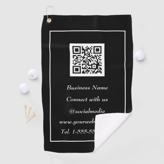 Sociale media QR-code Scannable Black Professional Golfhanddoek (Insitu)