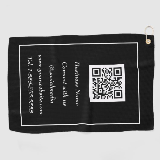 Sociale media QR-code Scannable Black Professional Golfhanddoek (Horizontaal)