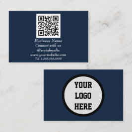 Sociale media QR Code Scannable Navy Blue Visitekaartje