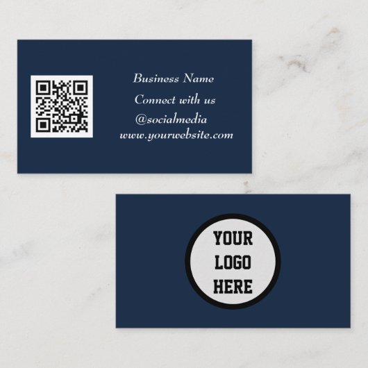 Sociale media QR Code Scannable Navy Blue Visitekaartje (Voorkant / Achterkant)