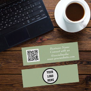 Sociale media QR Code Scannable Sage Green Modern Mini Visitekaartje