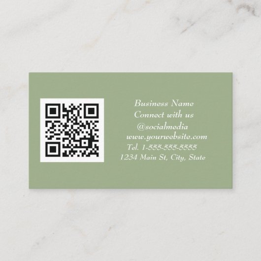 Sociale media QR-code scannable Sage Green Visitekaartje (Voorkant)