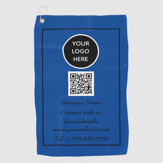 Sociale media QR-code schaalbaar Blauw Professiona Golfhanddoek (Voorkant)