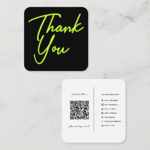 Sociale Media QR Code Zakelijk Neon Groen Bedankt Vierkante Visitekaartje