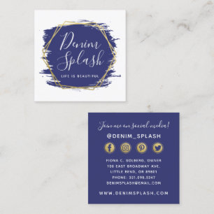 Sociale netwerken in Navy Blue en Gold Paint Strok Vierkante Visitekaartje
