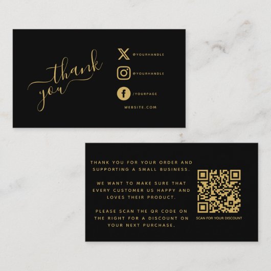 Sociale pictogrammen QR code zwart/goud bedankt ko Informatiekaartje (Voorkant / Achterkant)