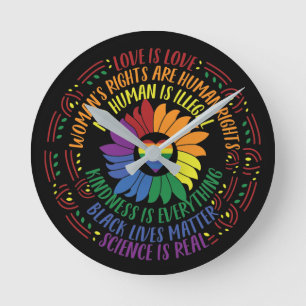 Sociale rechtvaardigheid Rainbow Colors Word Art Ronde Klok