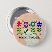 Sociale werker, pastel Springtime-ontwerp, papierp Ronde Button 7,6 Cm (Voorkant /achterkant)