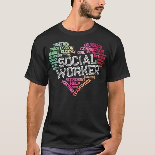 Sociale werker Word Cloud Heart Social Work Gift T-shirt (Voorkant)