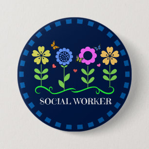 Sociale werkers, bloemen en botervliegen ronde button 7,6 cm