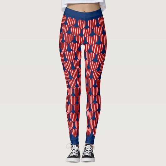 Socialite Blue White Striped Hearts Patroon Leggings (Voorkant)