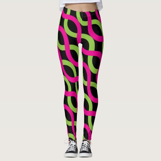 Socialite Pink Green Alternative Waves Pattern Leggings (Voorkant)