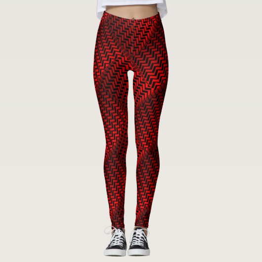 Socialite Wild Red Zig Zag Pattern Leggings (Voorkant)