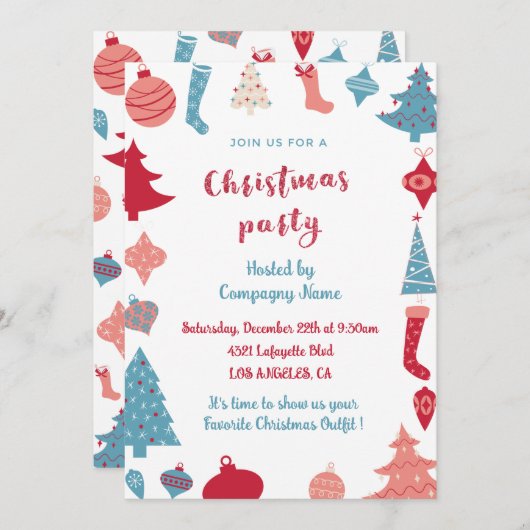 Société Noël Invitation mignon rose et bleu (Devant / Derrière)