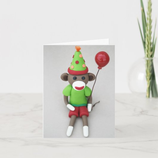 Sock Aap Gelukkige Verjaardag met Rode Ballon Kaart (Voorkant)