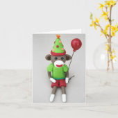 Sock Aap Gelukkige Verjaardag met Rode Ballon Kaart (Gele Bloem)