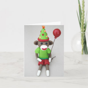 Sock Aap Gelukkige Verjaardag met Rode Ballon Kaart