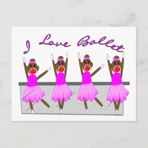 sock aap 'I LOVE BALLET' Briefkaart