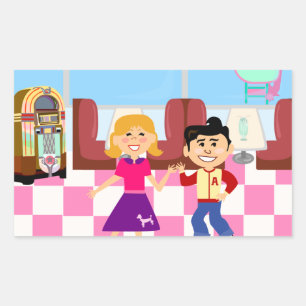 Sock Hop Diner Retro Kinder  Cartoon Diner Rechthoekige Sticker