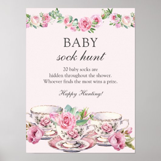 Sock Hunt Baby shower Spel Thee Cups Roze Poster (Voorkant)