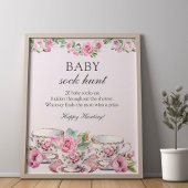 Sock Hunt Baby shower Spel Thee Cups Roze Poster