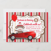 Sock Monkey 1er Anniversaire Fête Invitation (Devant)