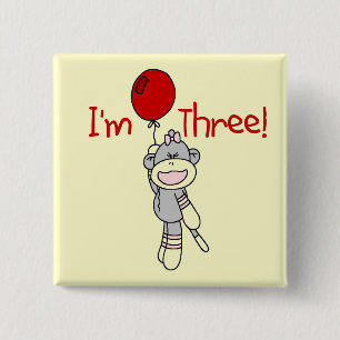 Sock Monkey 3rd Birthday-overhemden en cadeautjes Vierkante Button 5,1 Cm