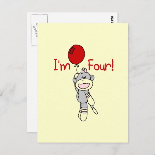 Sock Monkey 4e verjaardag Tshirts en geschenken Briefkaart (Voorkant / Achterkant)