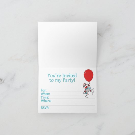 Sock Monkey 6e anniversaire Invitations (Intérieur)