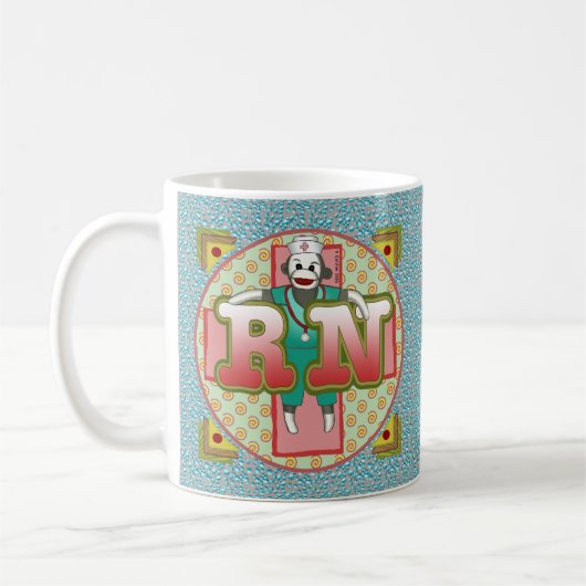 Sock Monkey aangepaste RN Verpleegkundige mok (Links)