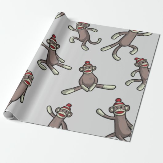 Sock Monkey-actie Cadeaupapier (Uitgerold)