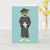 Sock Monkey-Afstuderen Kaart (Gele Bloem)